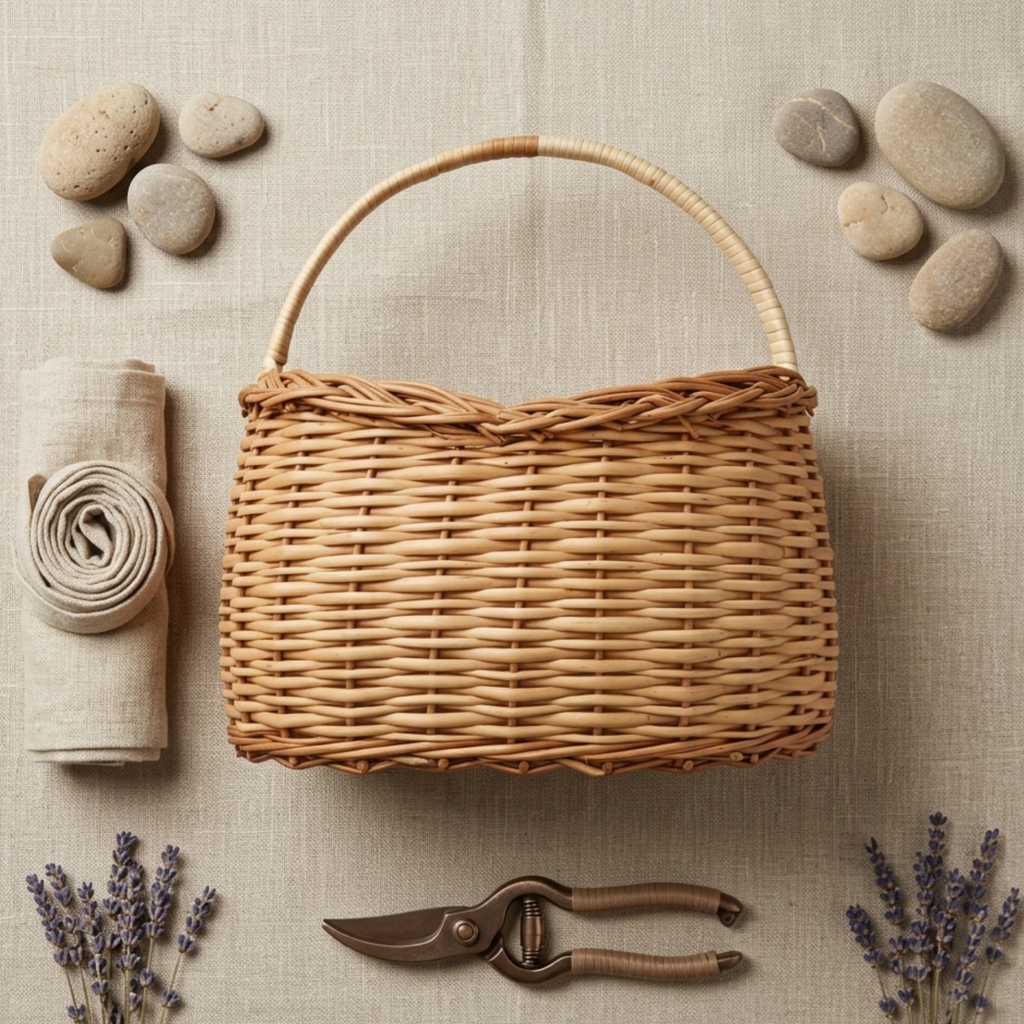 Handcrafted 35cm Oval Wicker Market Basket with Sturdy Arched Handle – Natural Rattan Farmers Market Tote – Deep Woven Gathering Basket for Produce, Bread, and Rustic Home Kitchen Storage