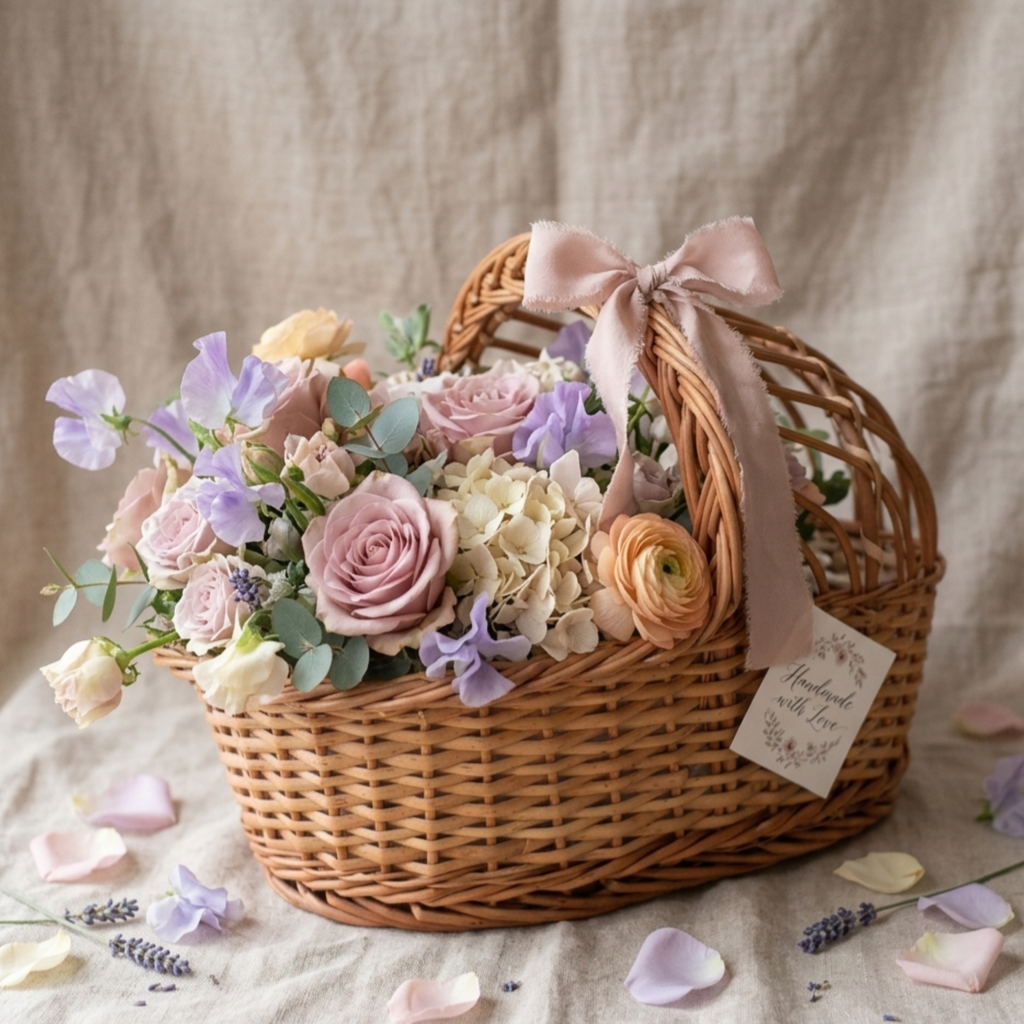 Handcrafted 35cm Miniature Wicker Moses Basket Cradle – Natural Rattan Hooded Doll Bed – Decorative Woven Baby Shower Gift Basket and Newborn Photography Prop for Nursery Decor