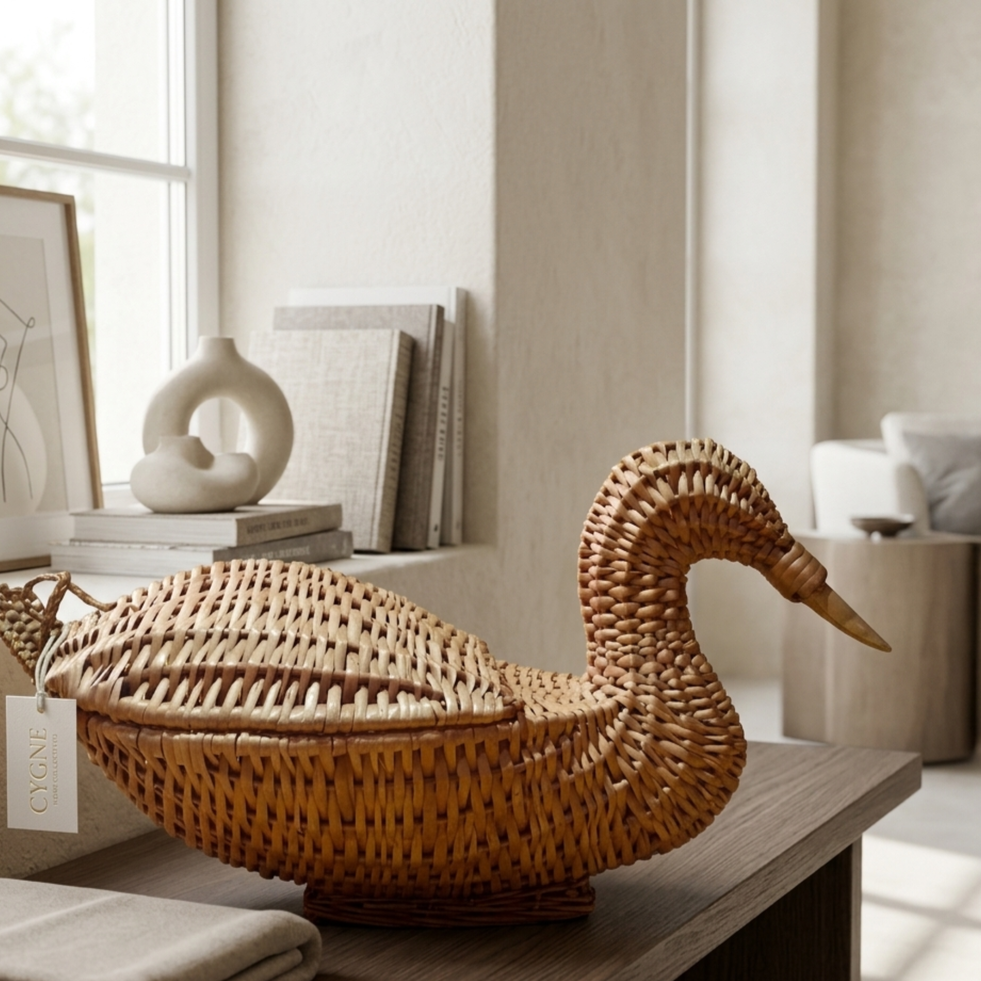 Handcrafted Duck-Shaped Wicker Storage Basket with Lid – Natural Rattan Animal Figurine Trinket Box – Unique Decorative Woven Bird Jewelry Case for Cottagecore and Farmhouse Decor