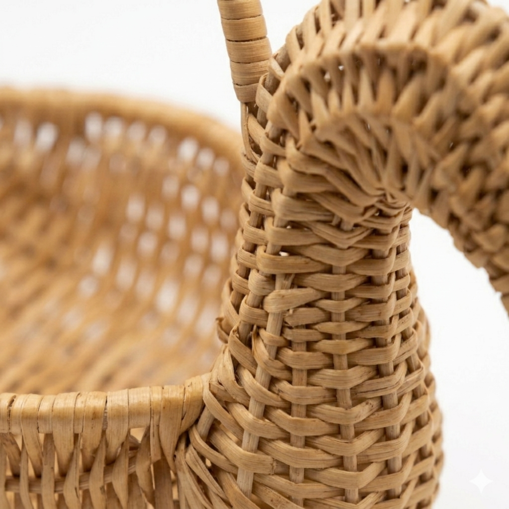 Handcrafted Duck-Shaped Wicker Basket – 35cm Natural Rattan Animal Figurine Bowl with Handle for Unique Table Decor, Fruit Display, and Novelty Home Storage