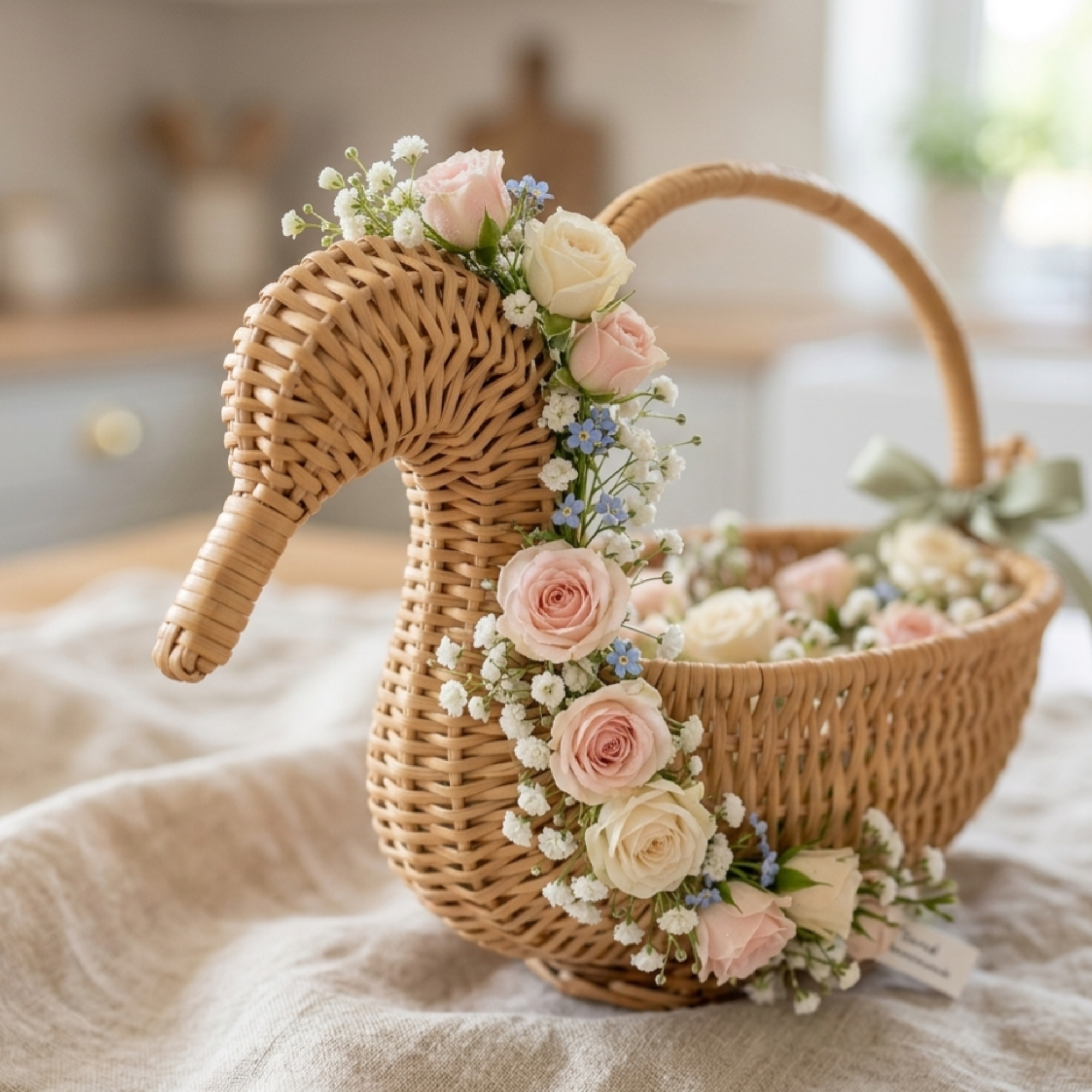 Handcrafted Duck-Shaped Wicker Basket – 35cm Natural Rattan Animal Figurine Bowl with Handle for Unique Table Decor, Fruit Display, and Novelty Home Storage