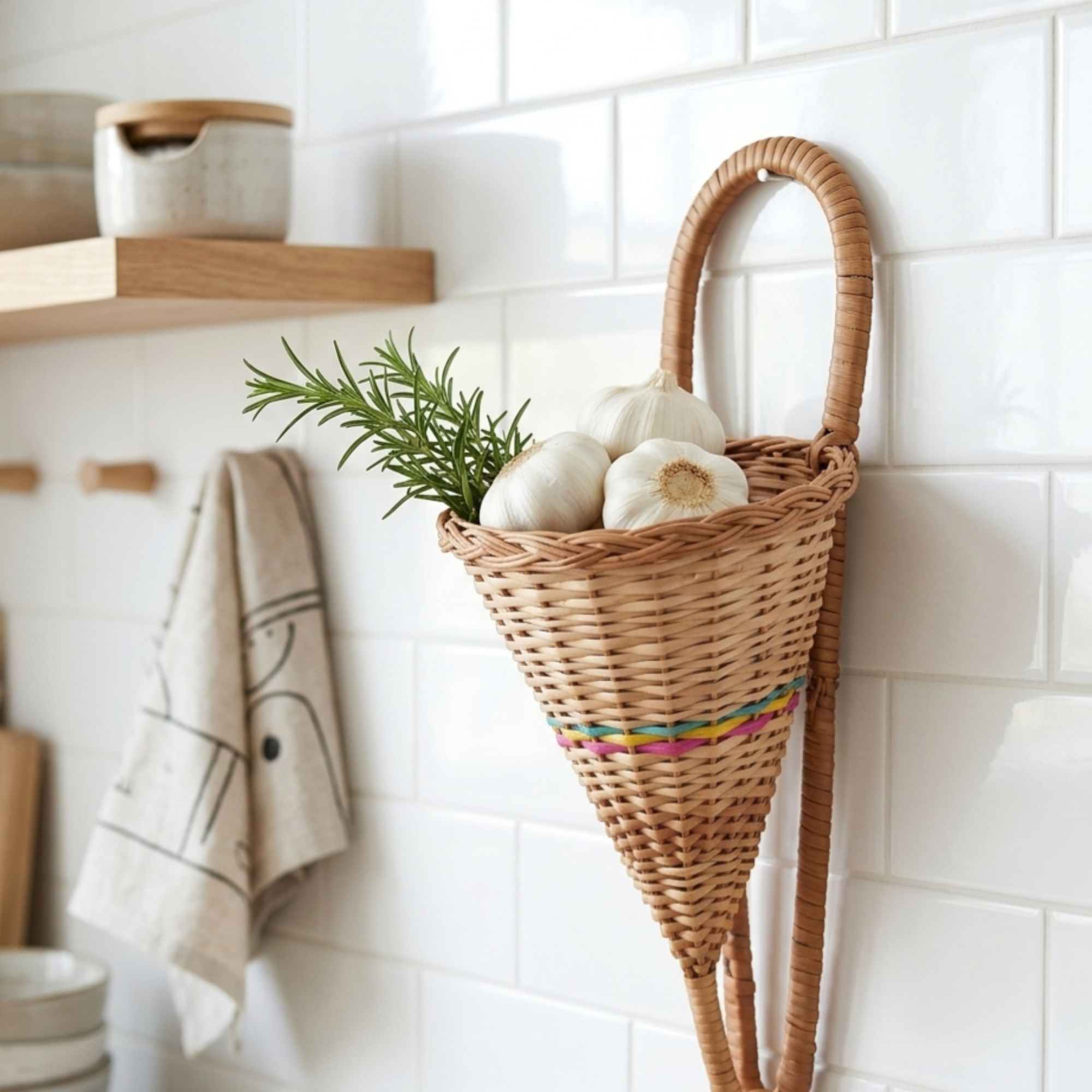 Handcrafted 40 cm Wicker Wall Hanging Conical Basket – Natural Rattan Cone-Shaped Flower Pocket – Small Decorative Woven Wall Vase for Dried Lavender, Herbs, and Rustic Farmhouse Wall Art