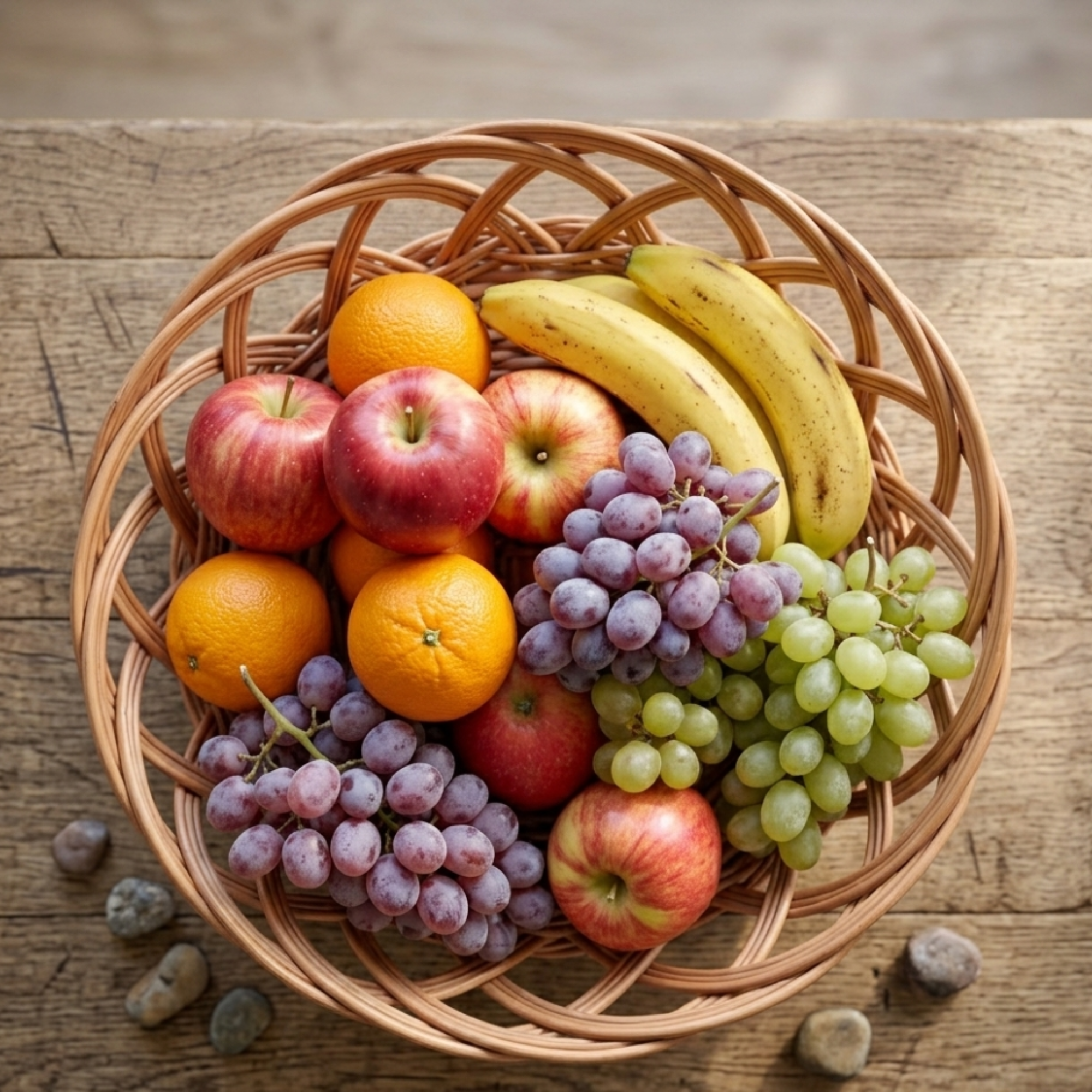 Handcrafted Round Wicker Fruit Bowl – 35 cm  Natural Rattan Bread Basket with Decorative Open-Weave Design for Home Decor and Kitchen Storage