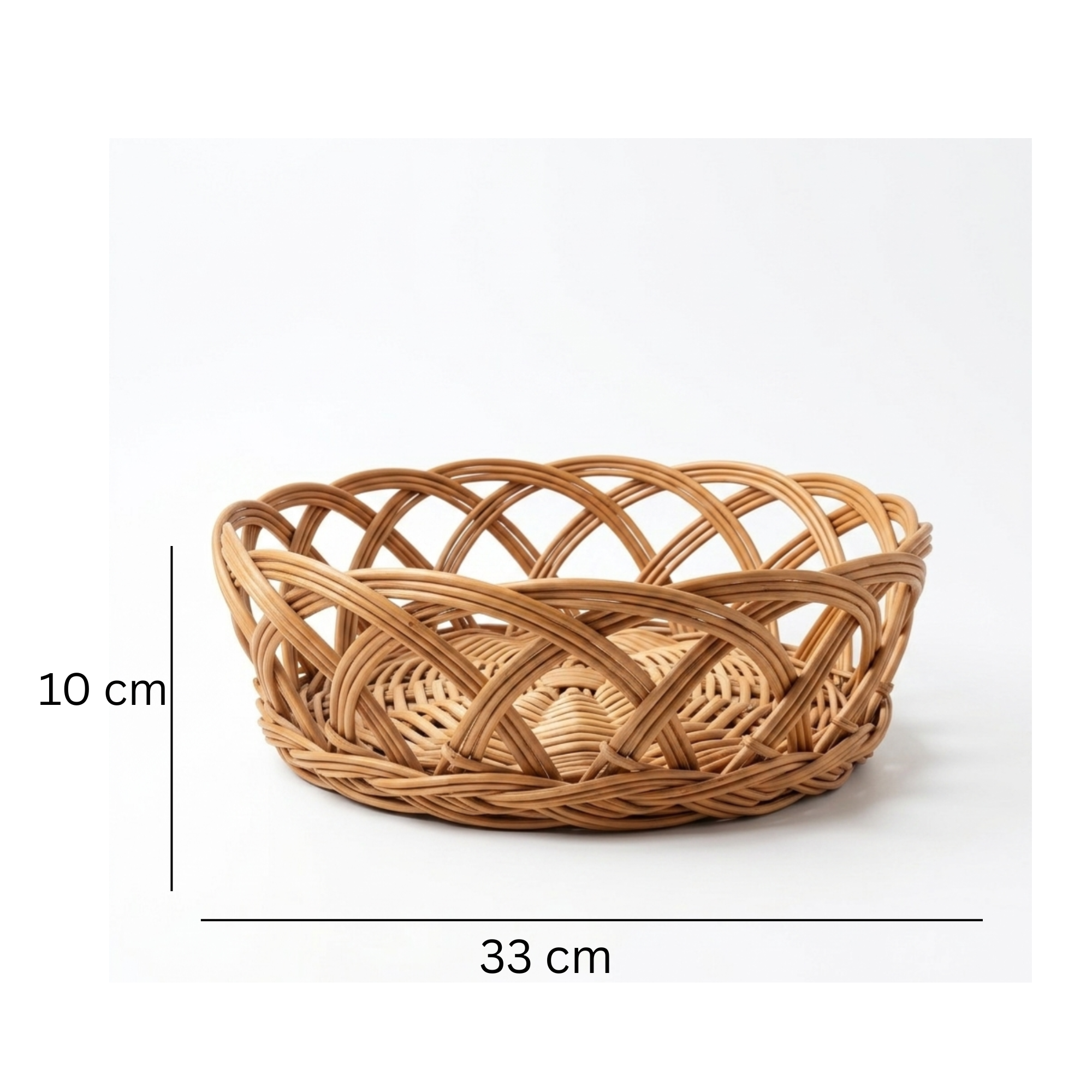Handcrafted Round Wicker Fruit Bowl – 35 cm  Natural Rattan Bread Basket with Decorative Open-Weave Design for Home Decor and Kitchen Storage