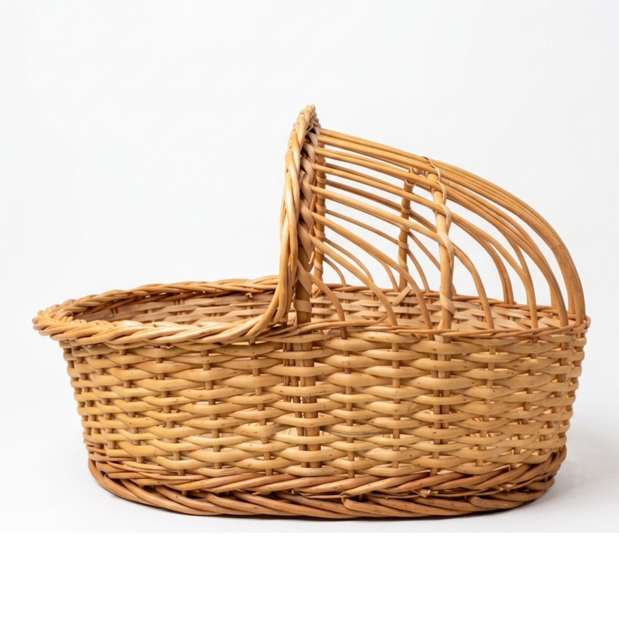 Handcrafted 35cm Miniature Wicker Moses Basket Cradle – Natural Rattan Hooded Doll Bed – Decorative Woven Baby Shower Gift Basket and Newborn Photography Prop for Nursery Decor