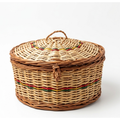 Handcrafted Round Wicker Storage Basket with Lid – 32cm Natural Rattan Trinket Box with Decorative Red & Green Weave for Jewelry, Keepsakes, and Home Organization