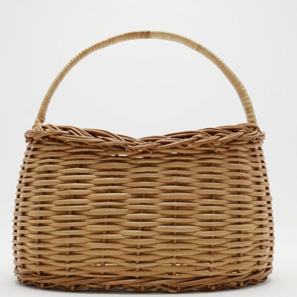 Handcrafted 35cm Oval Wicker Market Basket with Sturdy Arched Handle – Natural Rattan Farmers Market Tote – Deep Woven Gathering Basket for Produce, Bread, and Rustic Home Kitchen Storage